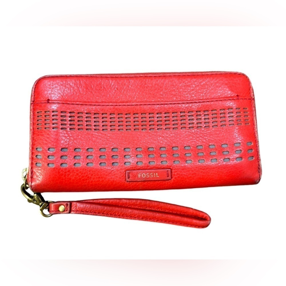 Fossil Women's Julia RFID Leather Wristlet Clutch Chili Pepper - Picture 2 of 7
